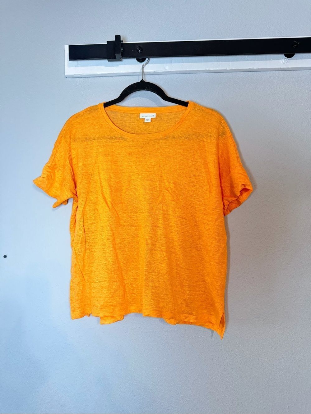 J. Jill Love Linen Short Sleeve Shirt Small Petite Orange Bright Summer Crewneck